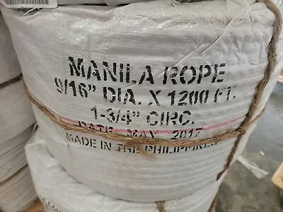 Manila Rope 9/16 In Dia. X 1200 Ft 1 3/4 In Circ Class 2 T-T-616T605B • $368.98