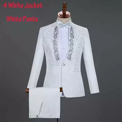 Mens Suits With Pants Wedding Embroidery Groom Tuxedo Suit Stage Costume • $95.04