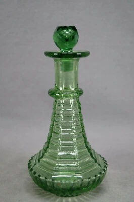 $150 • Buy Bohemian Mold Blown Stepped Yellow Green Glass Cologne Bottle Circa 1860s