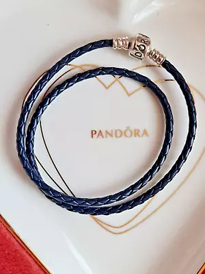 Pandora Blue Double Leather Charm Bracelet 37cm • £15