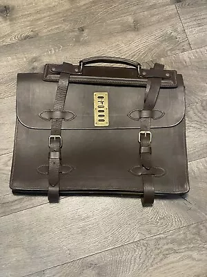 Vintage Military US Navy Officers Brown Heavy Leather Satchel Briefcase RARE • $125