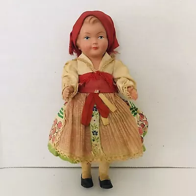 Vtg Hungarian Doll 8  Traditional Clothes Babushka Plastic Hand Painted Face. • $21.75