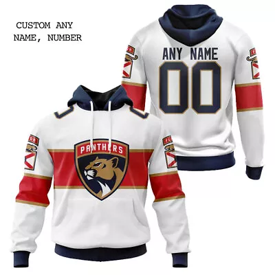 Florida Panthers White 2023 Away Kits Hoodie Custom Name Number Hockey Team Gift • $43.99