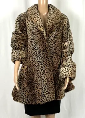 $49.99 • Buy Vintage American Signature Faux Fur Cheetah Jacket Pea Coat Medium M Swing