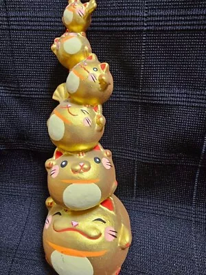 Maneki Neko Lucky Cat Gold Color With Full Of Good Luck 6-connection Cat • $55