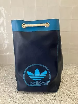 VINTAGE ADIDAS 1970's Swimming Duffle Bag / Backpack Blue Vinyl PVC - VGC • $85