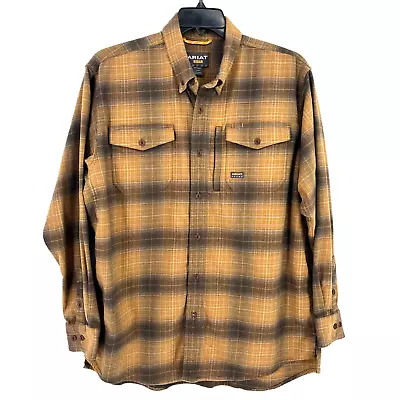 Ariat Rebar Flannel DuraStretch Work Shirt Mens Size Large Brown Plaid • $25