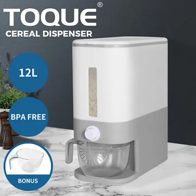 Toque Rice Cereal Dispenser Auto Grain Container Box Food Storage Case 12L Grey • $31.99