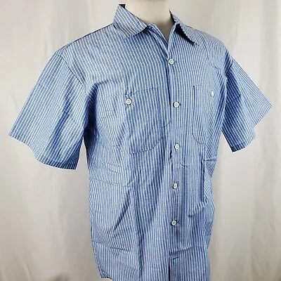 Vintage Work Wear Corp Uniform Work Shop Shirt Large Short Sleeve Stripe NOS USA • $19.99