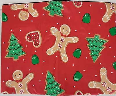 Vinyl Tablecloth 52 X70  Oblong CHRISTMAS TREES & GINGERBREAD MEN ON REDMI • $15.99