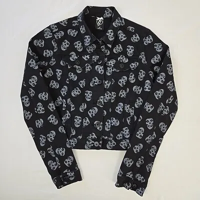 Iron Fist Misfits Fiend Skull Allover Print Denim Jacket Women's S Crop Stretch • $49.97