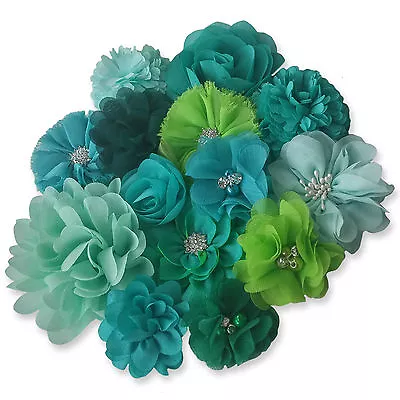 £1.50 • Buy GREEN TEAL Fabric Flowers CRAFT Glue/Sew On Embellishment Applique Garment Hair