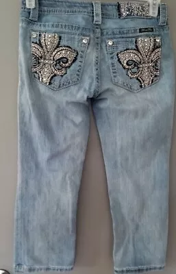 MISS ME Signature Cuffed Capri Blue Jeans Size 26 Sparkly Stones Studded U25* • $13