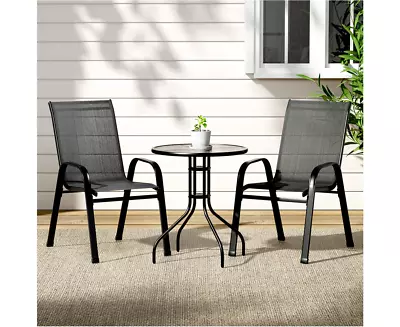 3PC Bistro Set Outdoor Table And Chairs Stackable Outdoor Furniture Black • $139.71