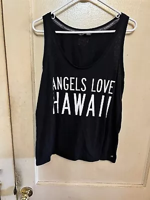 Victoria's Secret Black Tank Top Angels Love Hawaii Decal Classic Top Size L • $12