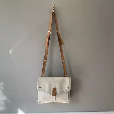 Autograph M&S Messenger Crossbody Bag Handbag Leather White Brown Satchel Flap • £27.99