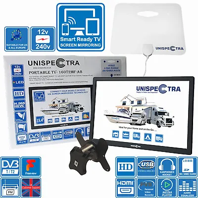 MOTORHOME HGV BOAT KITCHEN 16” Smart Ready TV 12V 240V DVB-T2 FM Tuner Freeview • £150.85