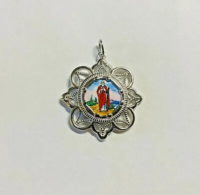 Ster Silver Enameled Saint Jude Thaddeus & Sacred Heart Filigree Scapular Medal • $89