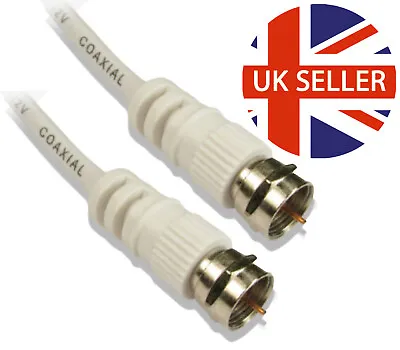 F Plug Coax Cable Screw-On Satellite Sky Box Virgin Coaxial TV Lead WHITE 1.5m • £3.69