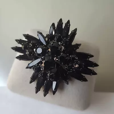 Vintage Estate Black Glass Mourning Starburst Pin Brooch • $3.25