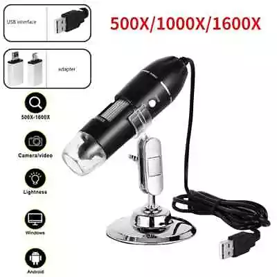 Digital Microscope Camera 3in1 C Type USB Portable Electron 500X/1000X/1600X For • $5.72