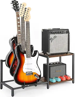 Guitar Stand - 3 Electric And Bass Guitar Floor Stand W/ Guitar Amp Stand BLACK • $77.99