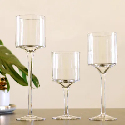 Set Of 3 Clear Glass Tea Light Candle Holders Wedding Dinning Table Centrepiece • £12.94