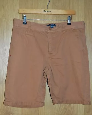 KANGOL Chino Shorts Large Tan Brown 100% Cotton Button Fly Long Length Pockets • £9.99