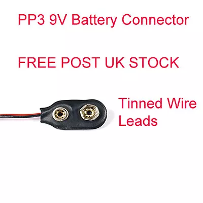 PP3 9V Battery Vinyl Connector Clip Tinned Wire Leads 150mm • £1.55