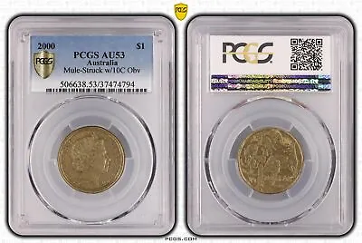 Australia 2000 $1 Mule Error 10c Obverse Coin PCGS AU53 #4794 • $703.87