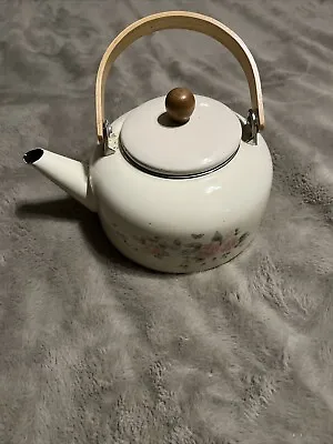 Platzgraff Tea Rose Tea Kettle Enameld Metal With Wood Handle Vintage • $6.95