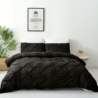 $29 • Buy Single/Double/Queen/King Diamond Embroidery Pintuck Quilt/Duvet Cover Set-Black