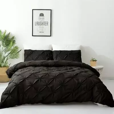 $29 • Buy Single/Double/Queen/King Diamond Embroidery Pintuck Quilt/Duvet Cover Set-Black