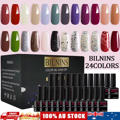 BILNINS 24 COLORS UV LED Gel Nail Polish Soak Off Varnish Manicure Nail Art Set • $24.99