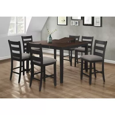 7-Pc Dining Set Brown Dining Table W/ Butterfly Leaf & 6 Counter Height Chairs • $1299