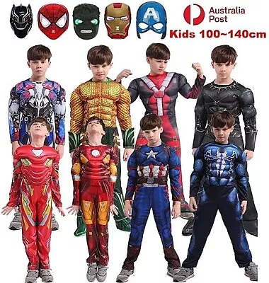 Avengers Kids Costume + LED Light Mask Cosplay Muscle Dress Set Jumpsuit Outfits • $31.23