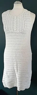 H&M White Hand Crochet Midi Dress Size M Summer Festival Holiday  10 UK • £12.99