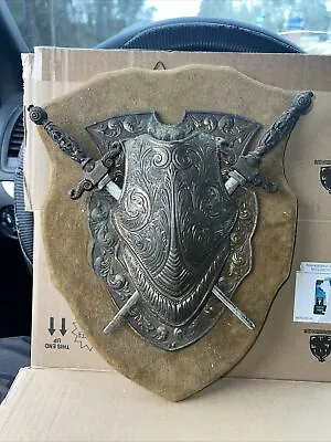 Vintage Brass Miniature Armour & Swords Display Coat Of Arms • $78