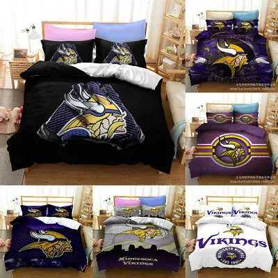 Minnesota Vikings Bedding Set 3PCS Quilt Duvet Cover Pillowcases Comforter Cover • $66.49