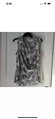 Cabi Black & White Print Sleeveless Top Button Up Women's Size M • $6