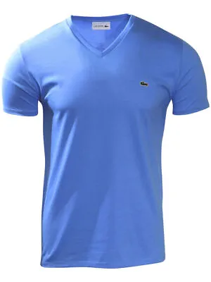 $49.95 • Buy Men's Lacoste Blue Short Sleeve Pima Cotton V-Neck Jersey T-Shirt
