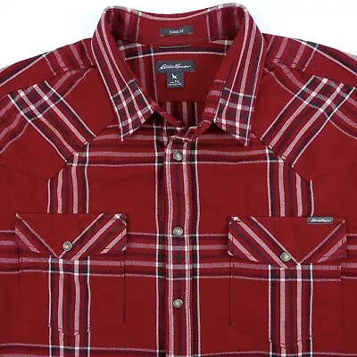 Eddie Bauer Western Snap Button Up Tartan Plaid Shirt Men's TXL Long Sleeve • $15.99