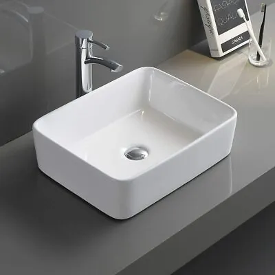 £40.90 • Buy Bathroom Counter Top Ceramic White Basin Cloakroom Gloss Wash Sink Rectangular