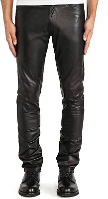 Mens Real Black Cow Leather Sleek & Sexy Style 501 Jeans Motorcycle Biker Pants  • $99.99