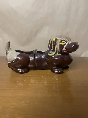 Vintage Artmark Dachshund Weiner Dog Condiment Snack Dish 2 Piece Drip Glaze • $10