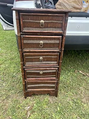 Mid Century Rattan BohemianBamboo Decor Table Chest Of Drawers Furniture • $175