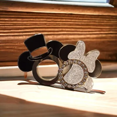 Disney Parks Minnie Mickey Mouse Bride Groom Mrs Mr Wedding Ring Pin Lapel Set • $19.95