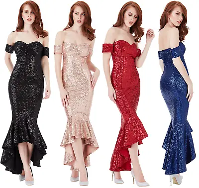 £49.99 • Buy Goddiva Bardot Sequin Sweetheart Evening Maxi Dress Prom Party Bridesmaid Ball