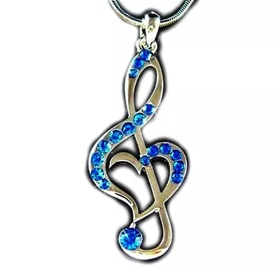 Beautiful Blue Crystals G Clef Music Note Charm Pendant Necklace 18  Chain  • $9.95