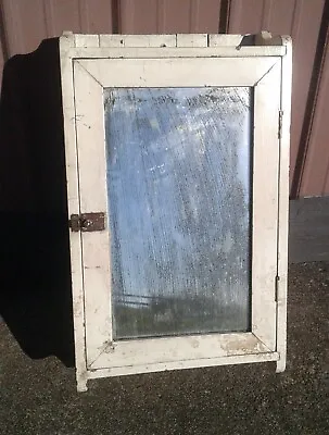 Antique Wooden Wall Medicine Cabinet W Mirror Door Original Off White Paint • $195